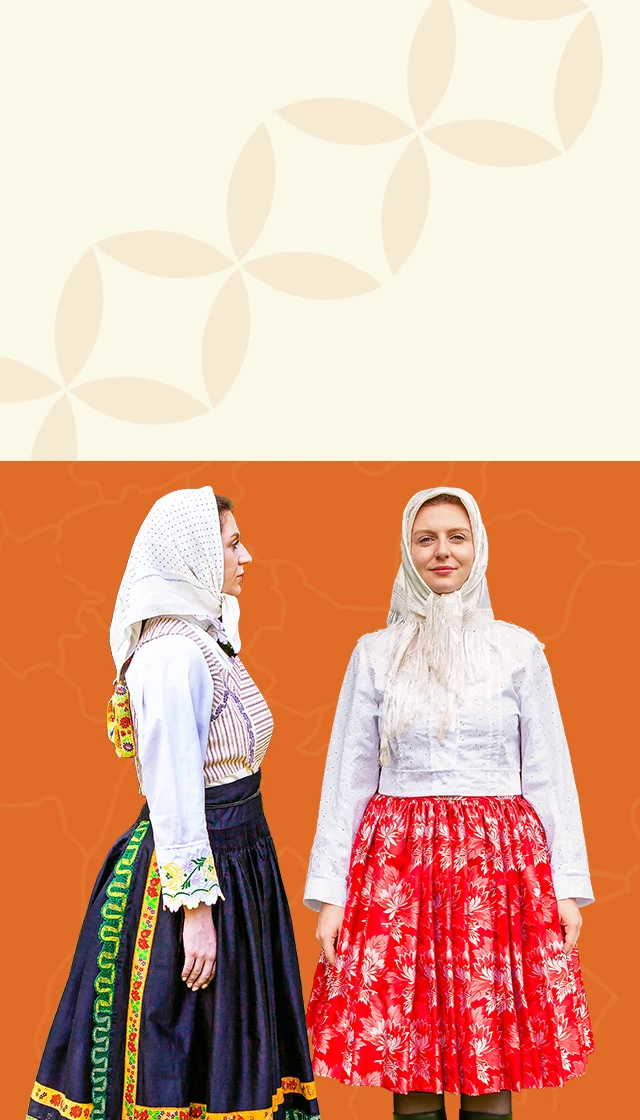 Ženy v tradičnom kroji – banner projektu Cesta Kroja zameraného na cezhraničnú spoluprácu Slovenska a Moravy